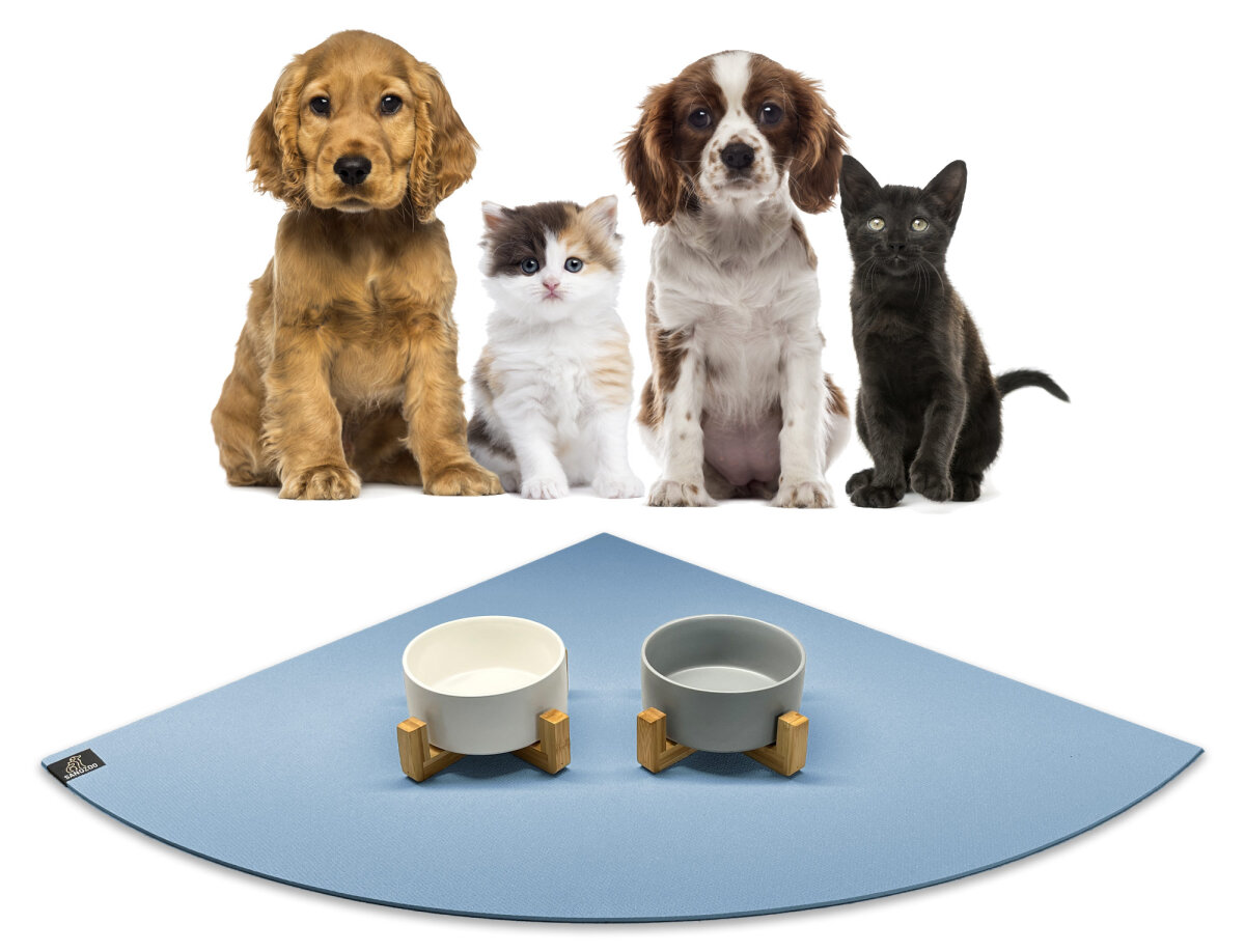 Sanosoft SANOZOO® Voerbakmat, Öko-Tex, Made in Germany, antislip, voor honden en katten, halfrond, 40 x 80 cm, lichtgrijs, waterdicht
